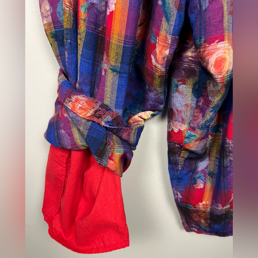 Vintage René Derhy Paris Two-Piece Set · Vibrant Floral Plaid Top & Harem Pants - Picture 6 of 16